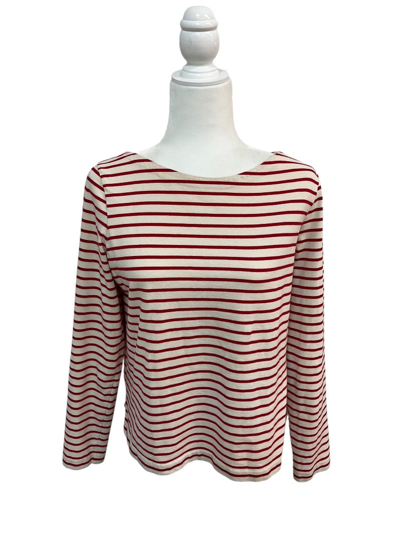 J Crew Red and White Striped Top with Crew Neck Size Medium