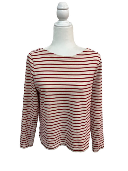 J Crew Red and White Striped Top with Crew Neck Size Medium