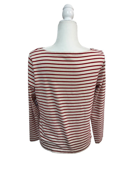 J Crew Red and White Striped Top with Crew Neck Size Medium