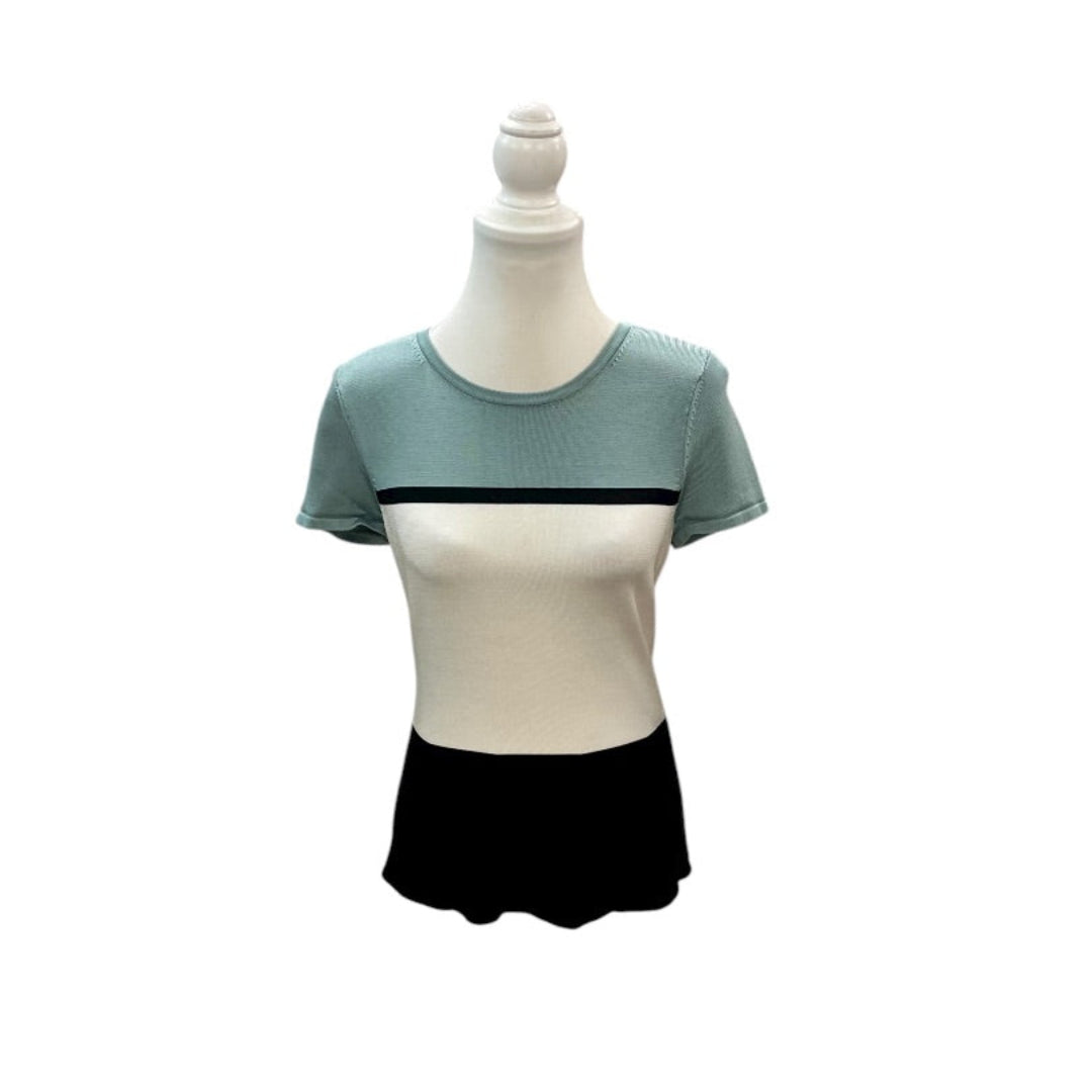 WHBM Aqua and Navy Blue Block Short Sleeve Sweater Size Small
