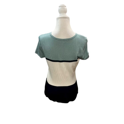 WHBM Aqua and Navy Blue Block Short Sleeve Sweater Size Small