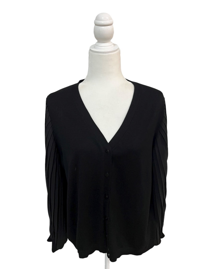 Adrianna Pappell Black V Neck Accordion Sleeve Top Size XL