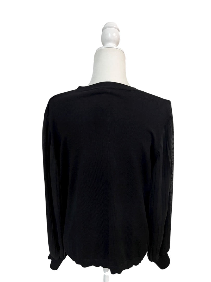 Adrianna Pappell Black V Neck Accordion Sleeve Top Size XL