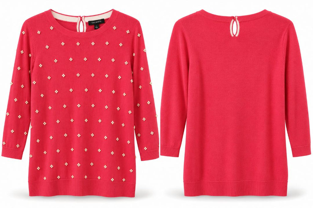 Talbots Dark Orange/Pink Pearl Embellished Sweater – Size Large