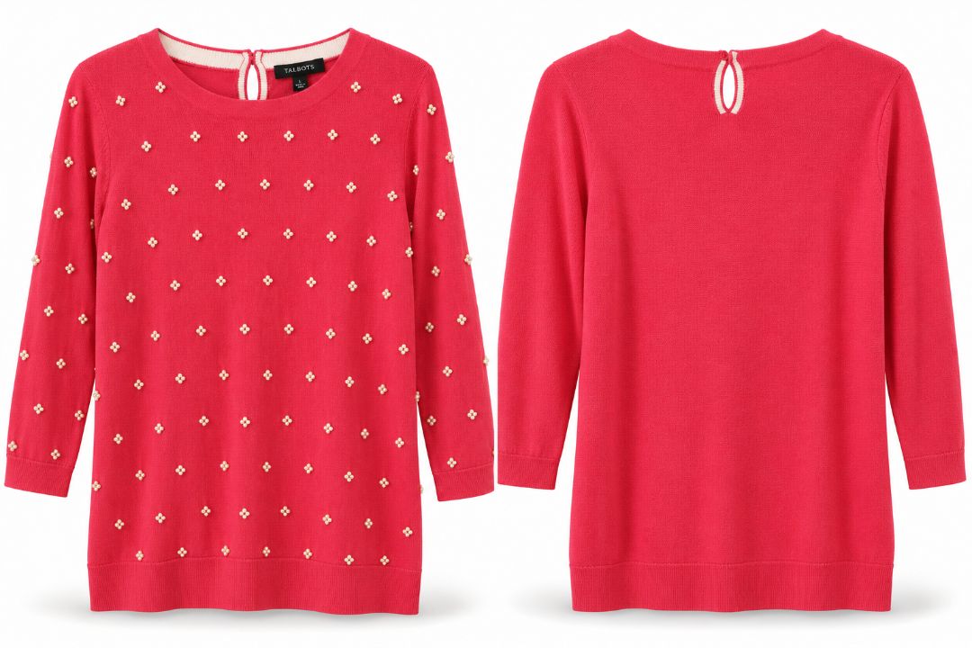 Talbots Dark Orange/Pink Pearl Embellished Sweater – Size Large