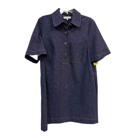 Pearl by Lela Rose Short Sleeve Indigo Denim Shirt Dress With Chest Pocket Size Large
