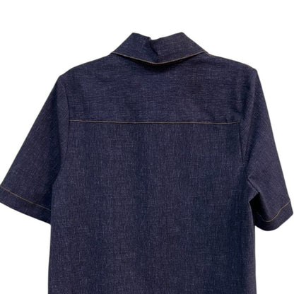 Pearl by Lela Rose Short Sleeve Indigo Denim Shirt Dress With Chest Pocket Size Large