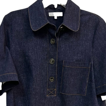Pearl by Lela Rose Short Sleeve Indigo Denim Shirt Dress With Chest Pocket Size Large