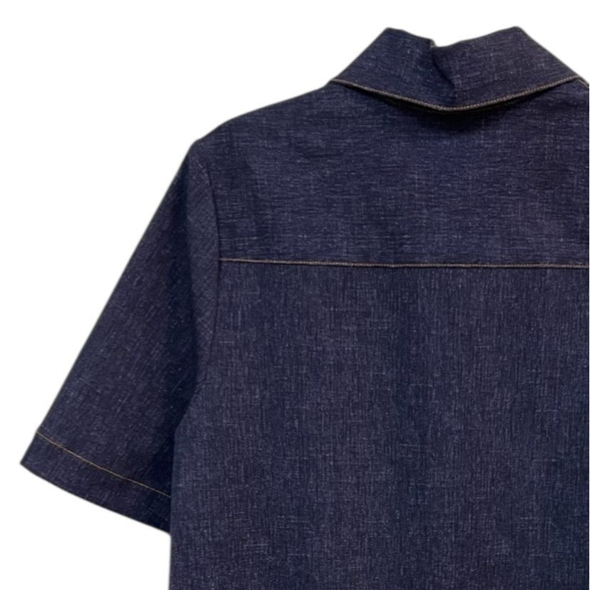 Pearl by Lela Rose Short Sleeve Indigo Denim Shirt Dress With Chest Pocket Size Large