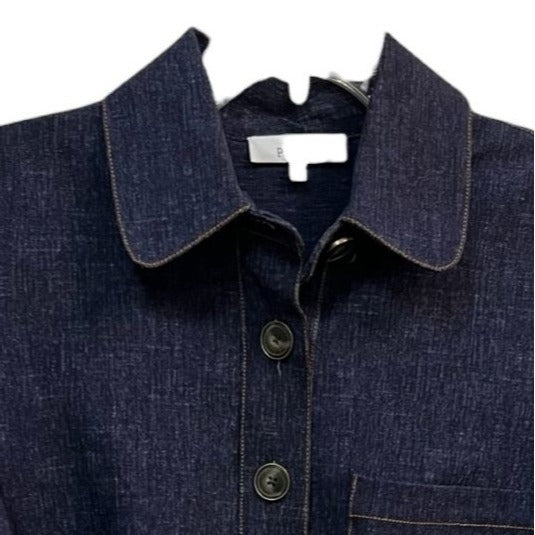 Pearl by Lela Rose Short Sleeve Indigo Denim Shirt Dress With Chest Pocket Size Large