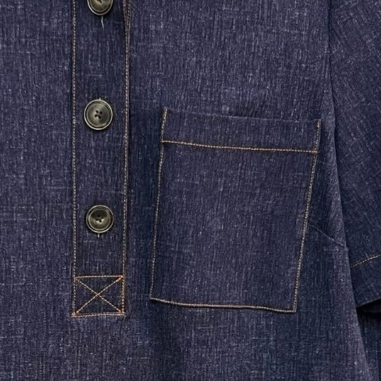 Pearl by Lela Rose Short Sleeve Indigo Denim Shirt Dress With Chest Pocket Size Large