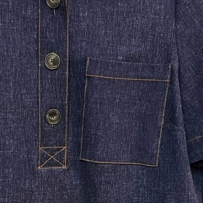Pearl by Lela Rose Short Sleeve Indigo Denim Shirt Dress With Chest Pocket Size Large