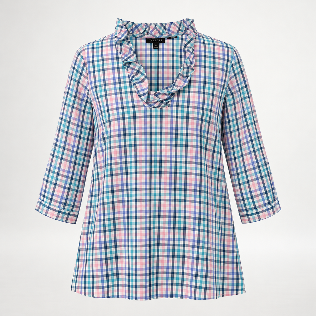 Talbots Multicolored Pastel Plaid Top Size Large
