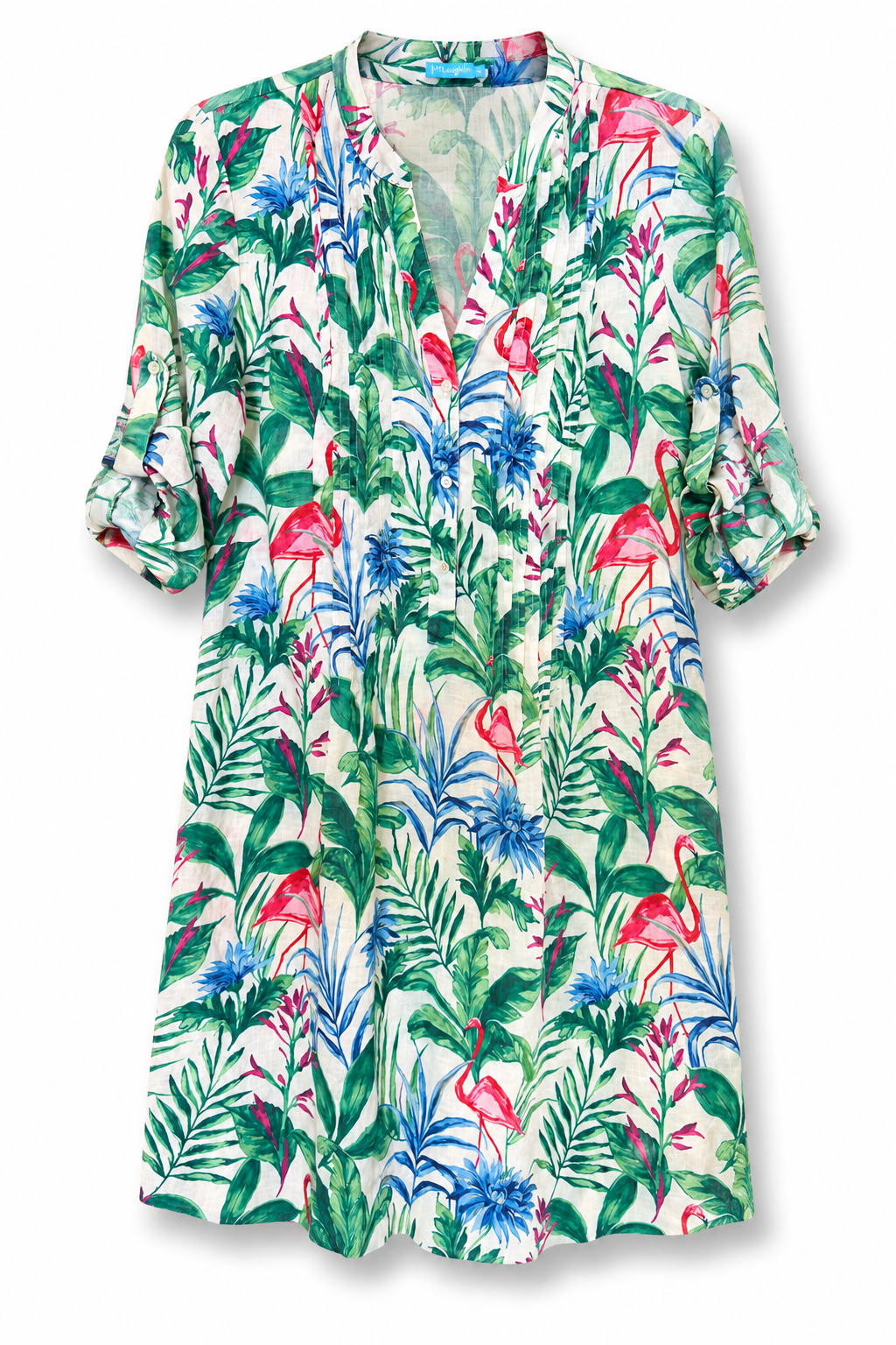 J. McLaughlin Tropical Floral &amp; Flamingo Print Dress – Size Medium
