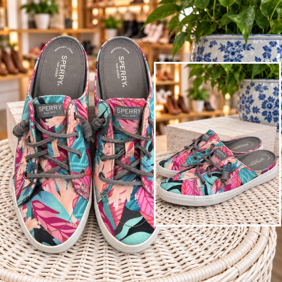 Sperry Tropical-Print Backless Slip-On Sneakers – Size 9.5