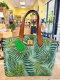 Dooney &amp; Bourke Blue/Green Palm Print Medium Satchel