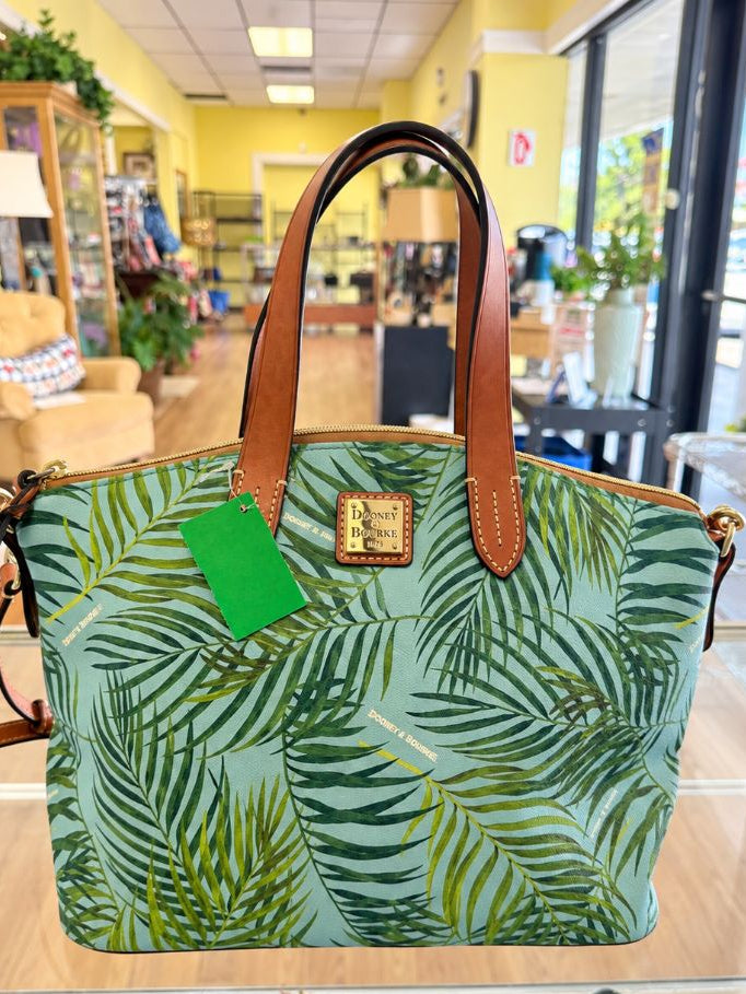 Dooney &amp; Bourke Blue/Green Palm Print Medium Satchel