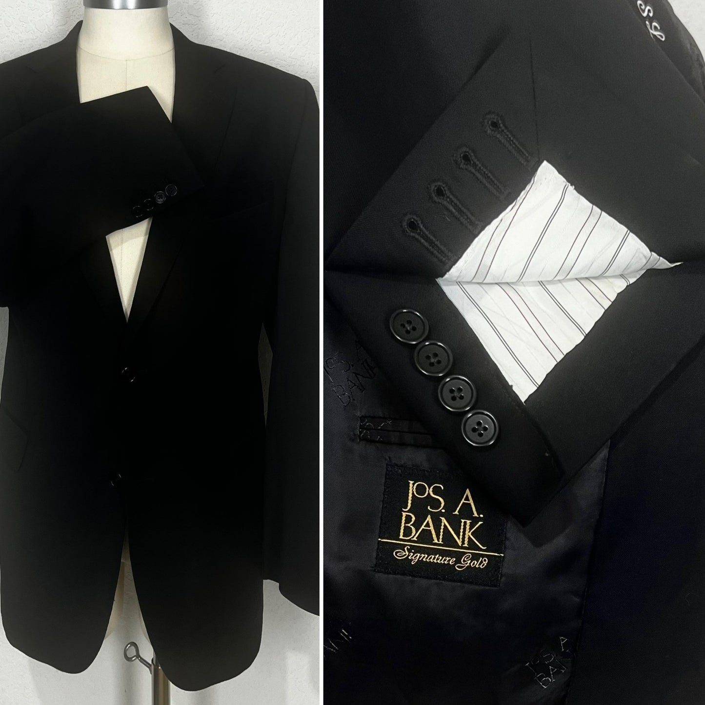 Jos. A. Bank Signature Collection Black Wool Custom Made Blazer Sport Coat 46L