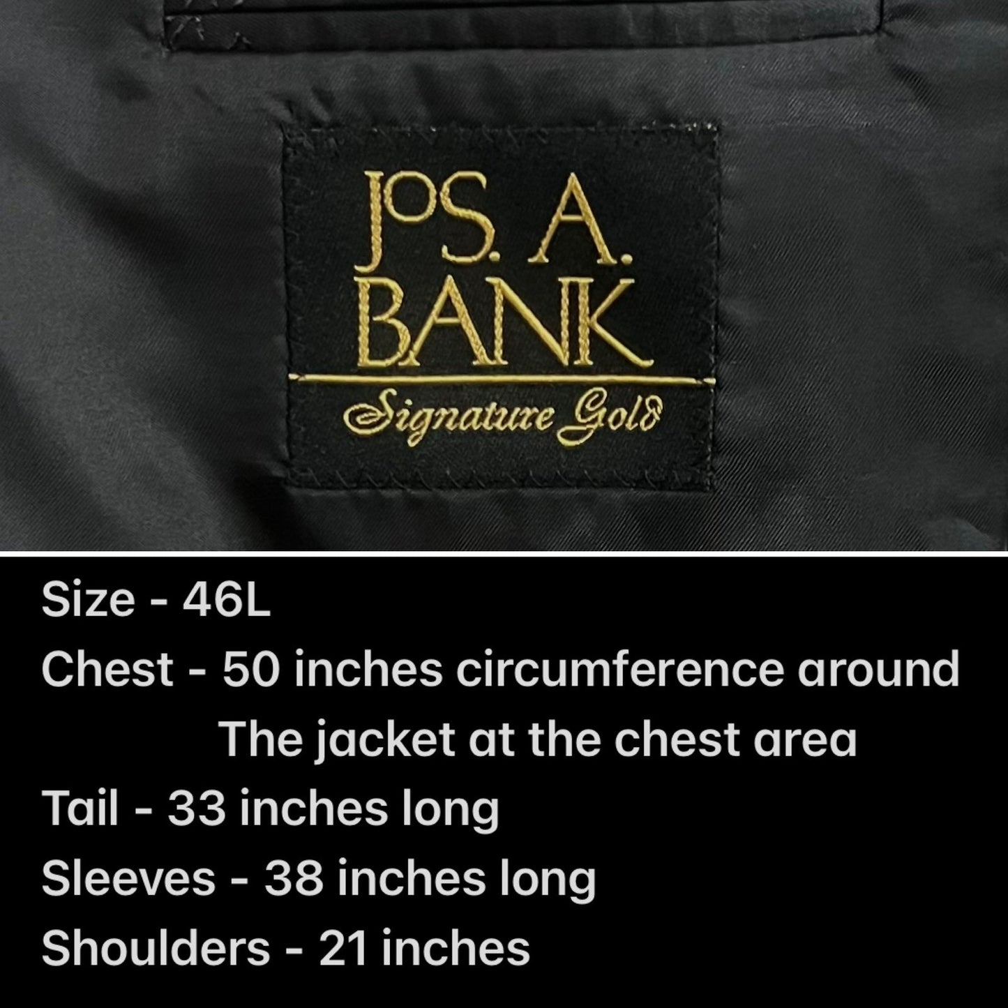 Jos. A. Bank Signature Collection Black Wool Custom Made Blazer Sport Coat 46L