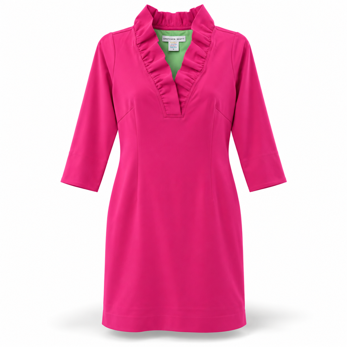 Gretchen Scott Hot Pink Ruffle Neck Dress – Size Small