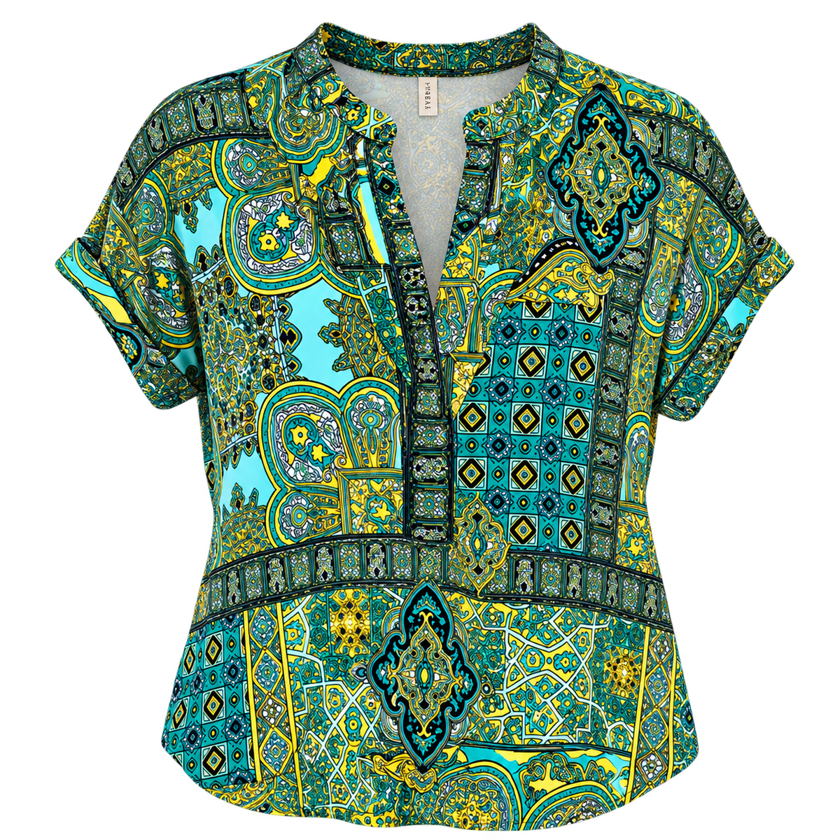 Madison Green Short Sleeve Paisley Print Top – Size XL