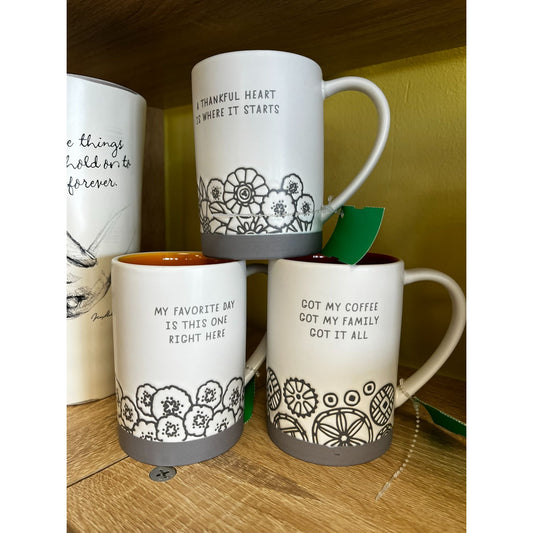 Hallmark Ceramic Mugs With Floral Print & Quotes