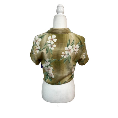 Tommy Bahama Womens Green Tropical Silk Button-Up Front Tie Top Size 8