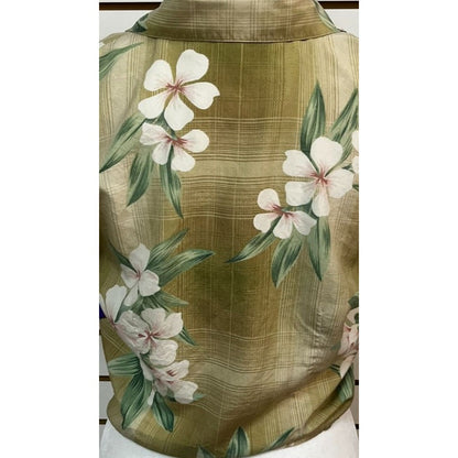 Tommy Bahama Womens Green Tropical Silk Button-Up Front Tie Top Size 8
