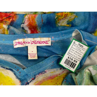 Leoma Lovegrove Womens V-Neck Short Sleeve Artistic Floral Print Top Size M