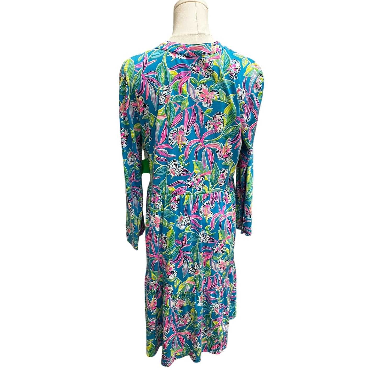 Lilly Pulitzer Alaina Formentera Turquoise Blue 100% Cotton Floral Dress Sz Medium