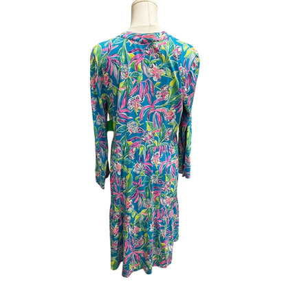 Lilly Pulitzer Alaina Formentera Turquoise Blue 100% Cotton Floral Dress Sz Medium