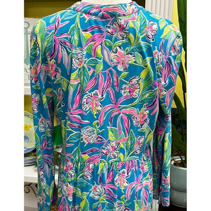 Lilly Pulitzer Alaina Formentera Turquoise Blue 100% Cotton Floral Dress Sz Medium