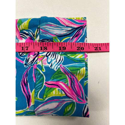 Lilly Pulitzer Alaina Formentera Turquoise Blue 100% Cotton Floral Dress Sz Medium