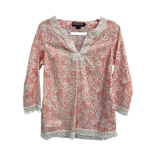 Vineyard Vines Pink Shell Sealife Lace Trim Tunic Size Small