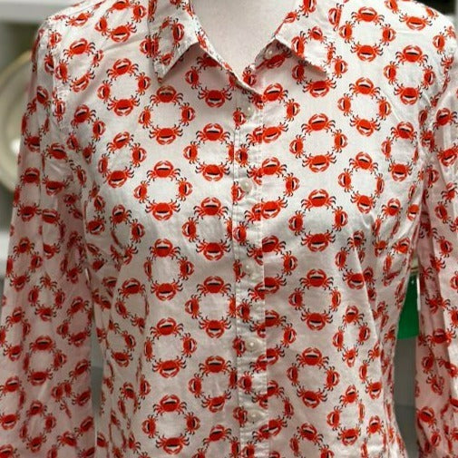 Crown & Ivy Crab Print 100% Cotton Button-Up Shirt Size M