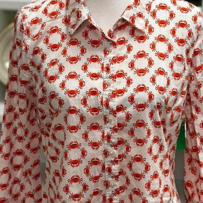 Crown & Ivy Crab Print 100% Cotton Button-Up Shirt Size M