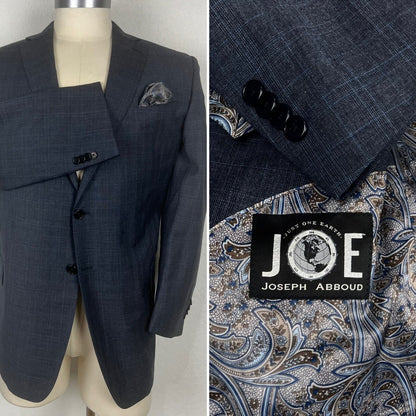 Joseph Abboud Custom Made To Measure Gray & Blue Plaid Blazer Sport Coat 44R