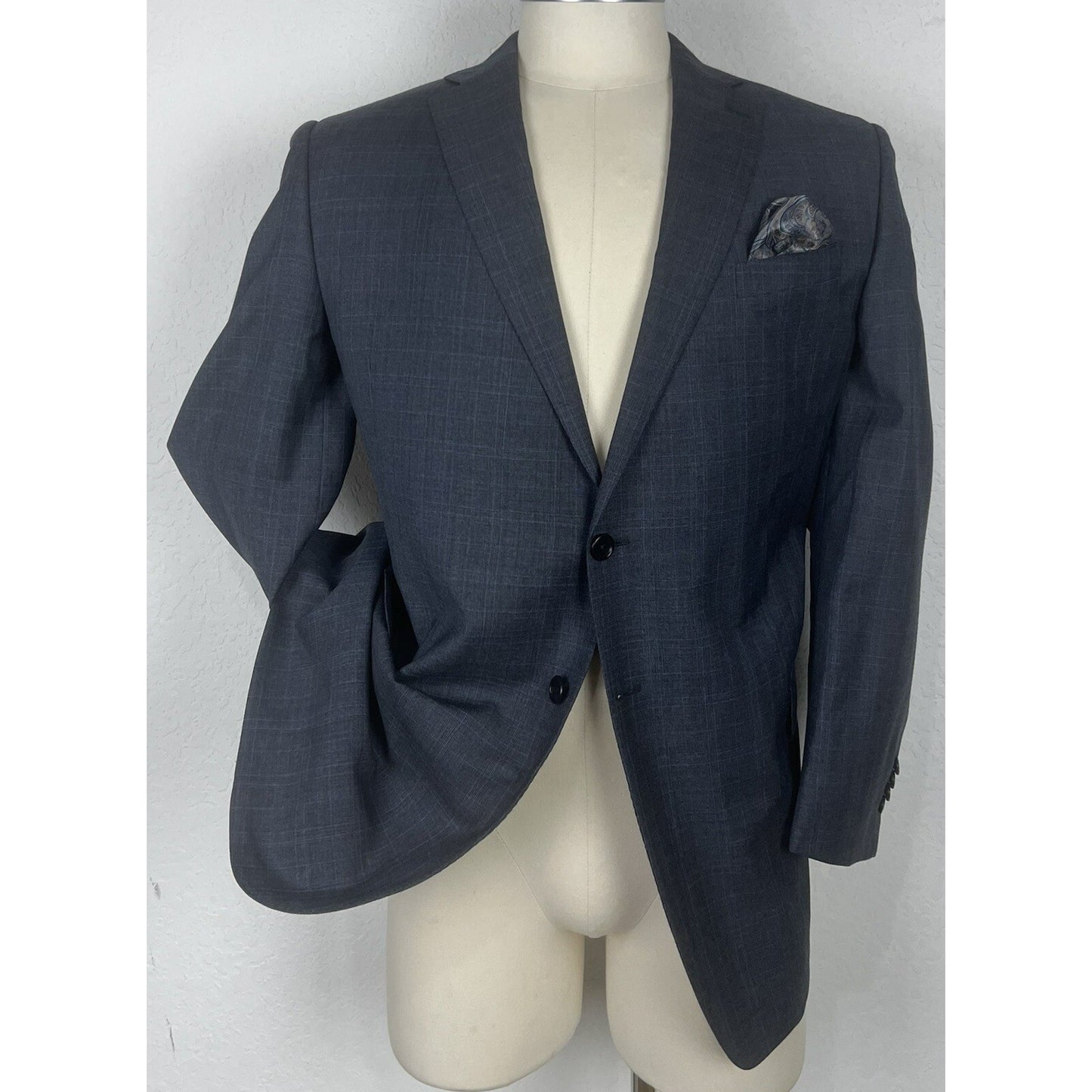 Joseph Abboud Custom Made To Measure Gray & Blue Plaid Blazer Sport Coat 44R