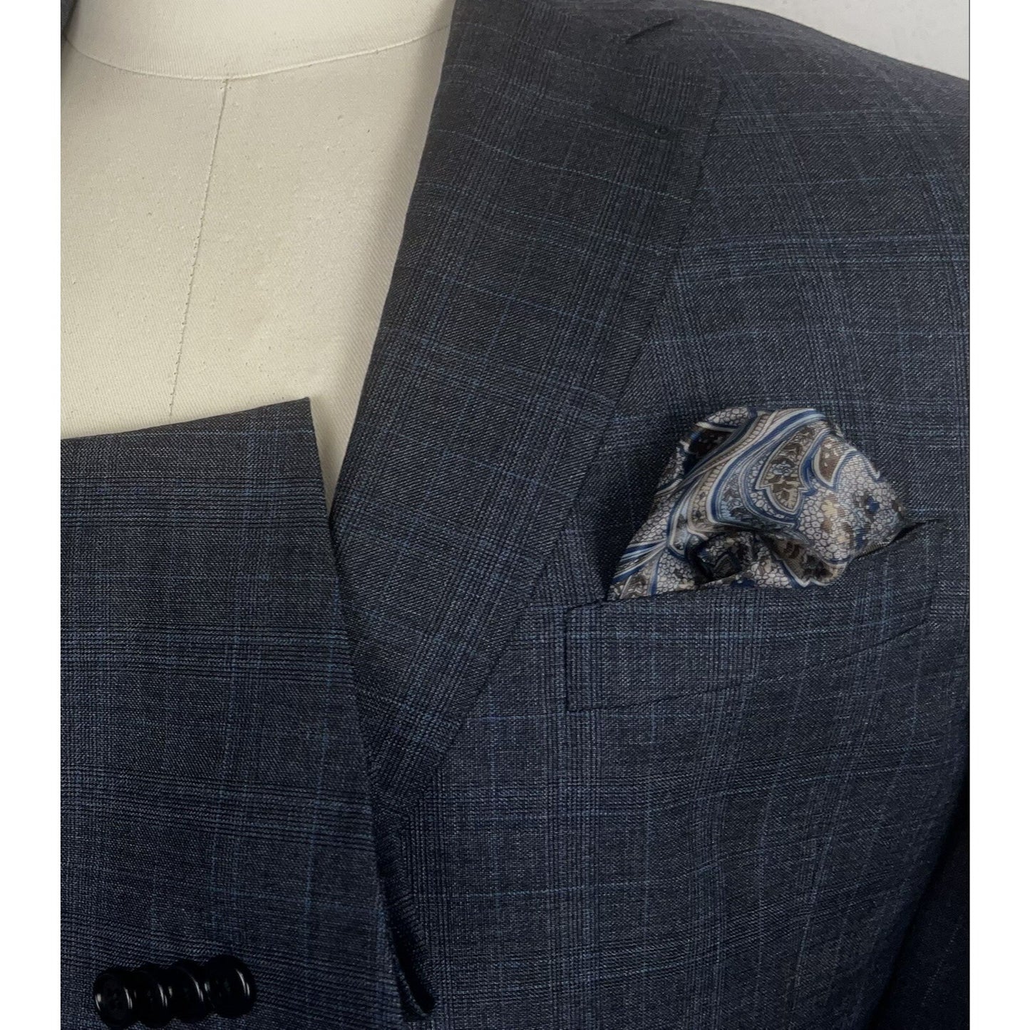 Joseph Abboud Custom Made To Measure Gray & Blue Plaid Blazer Sport Coat 44R