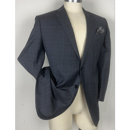 Joseph Abboud Custom Made To Measure Gray & Blue Plaid Blazer Sport Coat 44R