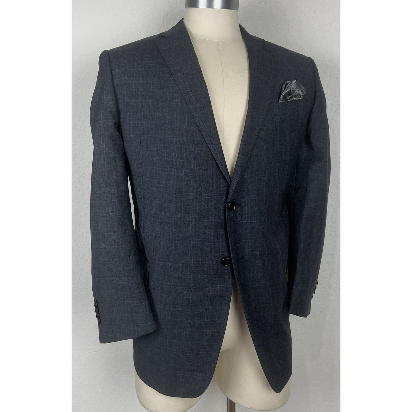 Joseph Abboud Custom Made To Measure Gray & Blue Plaid Blazer Sport Coat 44R