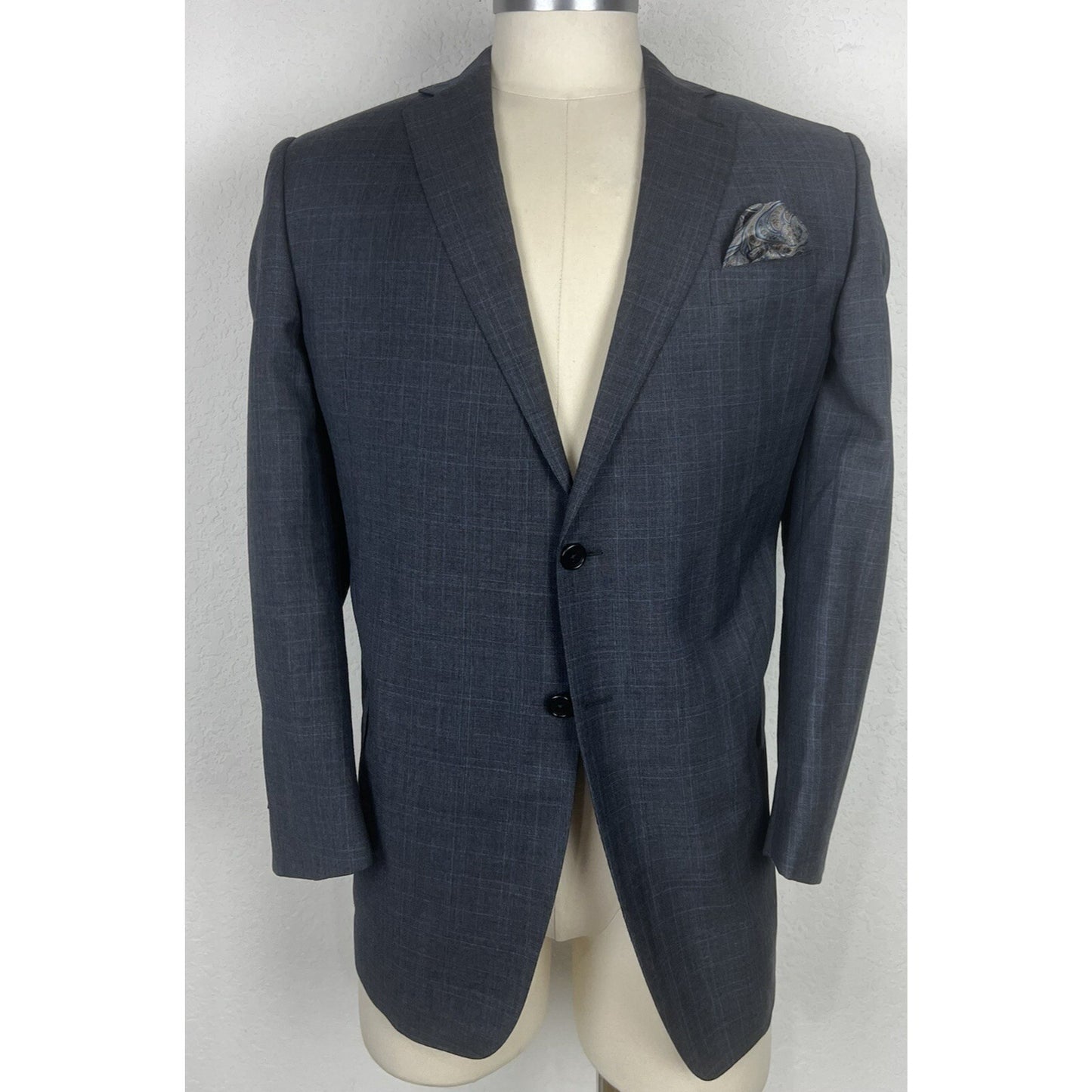 Joseph Abboud Custom Made To Measure Gray & Blue Plaid Blazer Sport Coat 44R