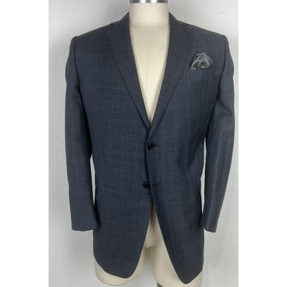 Joseph Abboud Custom Made To Measure Gray & Blue Plaid Blazer Sport Coat 44R