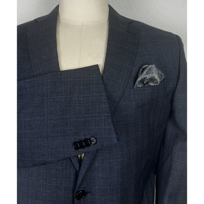 Joseph Abboud Custom Made To Measure Gray & Blue Plaid Blazer Sport Coat 44R