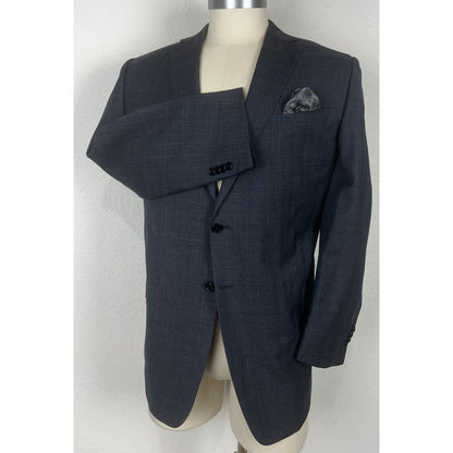 Joseph Abboud Custom Made To Measure Gray & Blue Plaid Blazer Sport Coat 44R