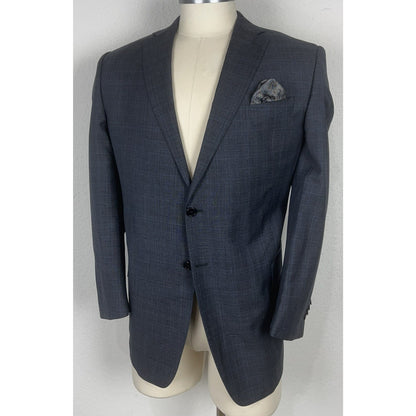 Joseph Abboud Custom Made To Measure Gray & Blue Plaid Blazer Sport Coat 44R