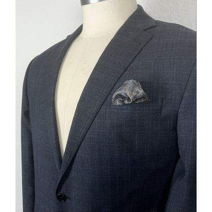 Joseph Abboud Custom Made To Measure Gray & Blue Plaid Blazer Sport Coat 44R