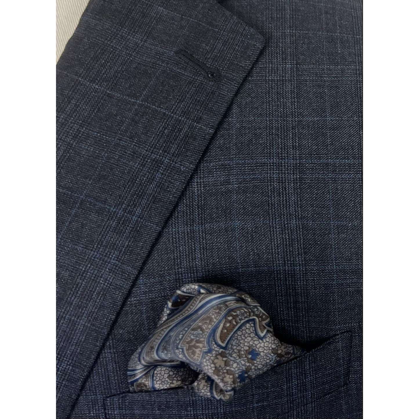 Joseph Abboud Custom Made To Measure Gray & Blue Plaid Blazer Sport Coat 44R