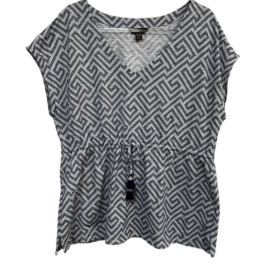 Tommy Bahama Blue and White Greek Cay Blouse Cinch Waist Tassel Size XL