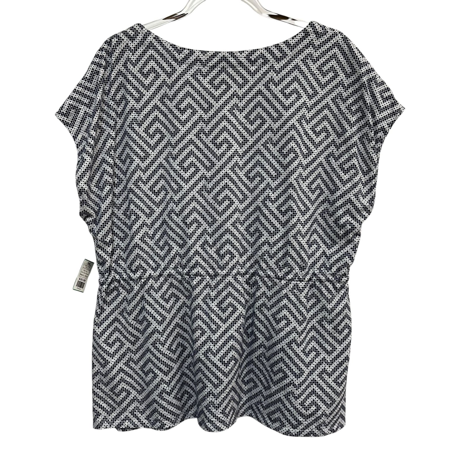 Tommy Bahama Blue and White Greek Cay Blouse Cinch Waist Tassel Size XL